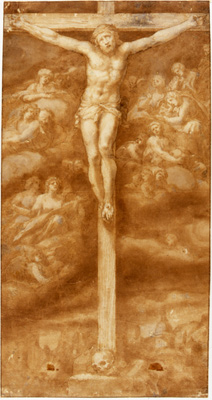 Lippi Filippino (cerchia di)-Cristo crocifisso tra angeli dolenti.
